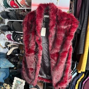 Luxurious Faux Fur Vest in Red and Black